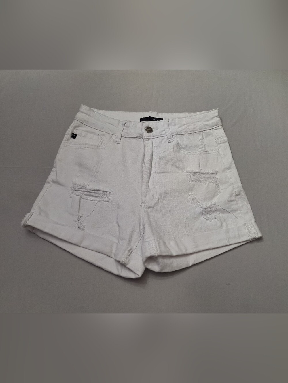 KanCan White Distressed High-Rise Denim Shorts, New